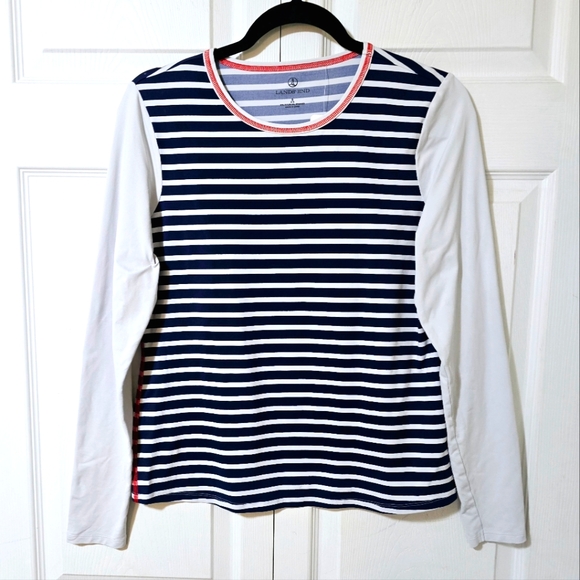 LANDS END Womens Size Small Red Blue White Striped Long Sleeve Stretchy Blouse - Picture 1 of 2